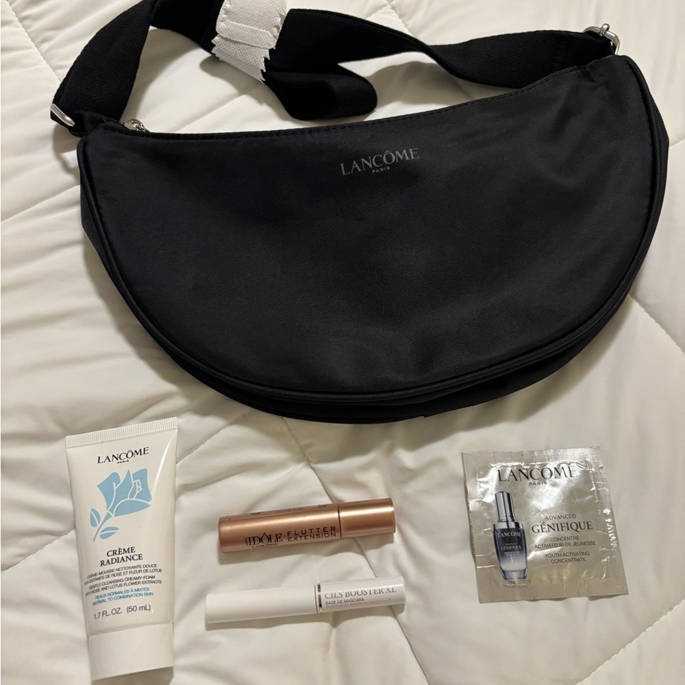 Lancôme Black Shoulder Bag with Skincare and Makeup Set